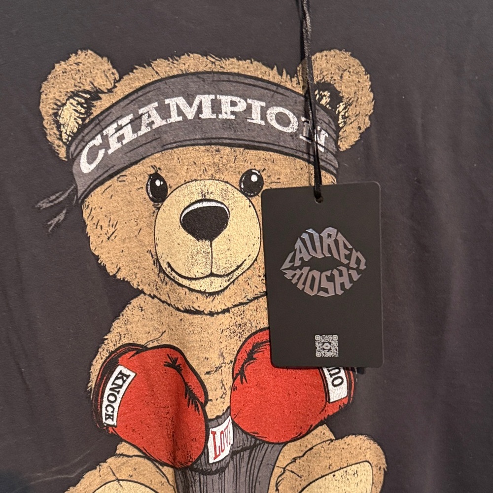 Lauren Moshi NWT Graphic Teddy Bear Champion Tee in Onyx - Picture 6 of 7